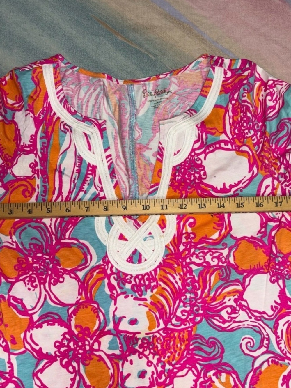 Lilly Pulitzer Women’s Size Large Floral Shift Dress - Pink, Orange & Aqua - Picture 4 of 8